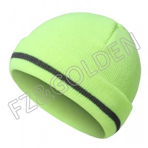 Hi Vis Safety Beanie Hat Customize Your Logo Winter Knit Hat with Reflective Strips Unisex2