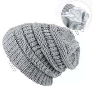 Зимняя вязаная шапка-бини из шелкового атласа для женщин4
